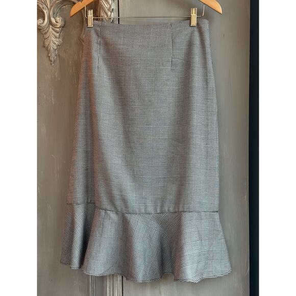 Gracia Skirt Sz L Knee Length Black White Plaid Ruffle Flounce Hem - Picture 3 of 14